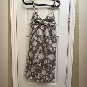 Papaya Brown Printed Spaghetti Strap Dress with Pink Accents